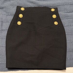 Balmain Black Pencil Skirt with Gold Buttons